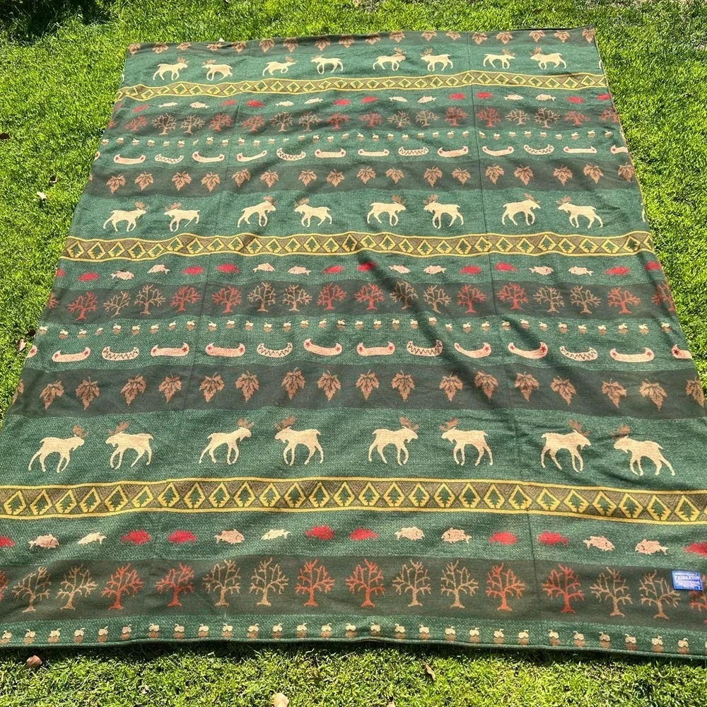 Pendleton Moose Lodge Cabin 100% Wool Reversible Duvet Cover Canoes Fish Leaves